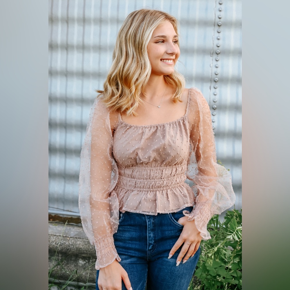 Adorable blush colored blouse from Peach Love California